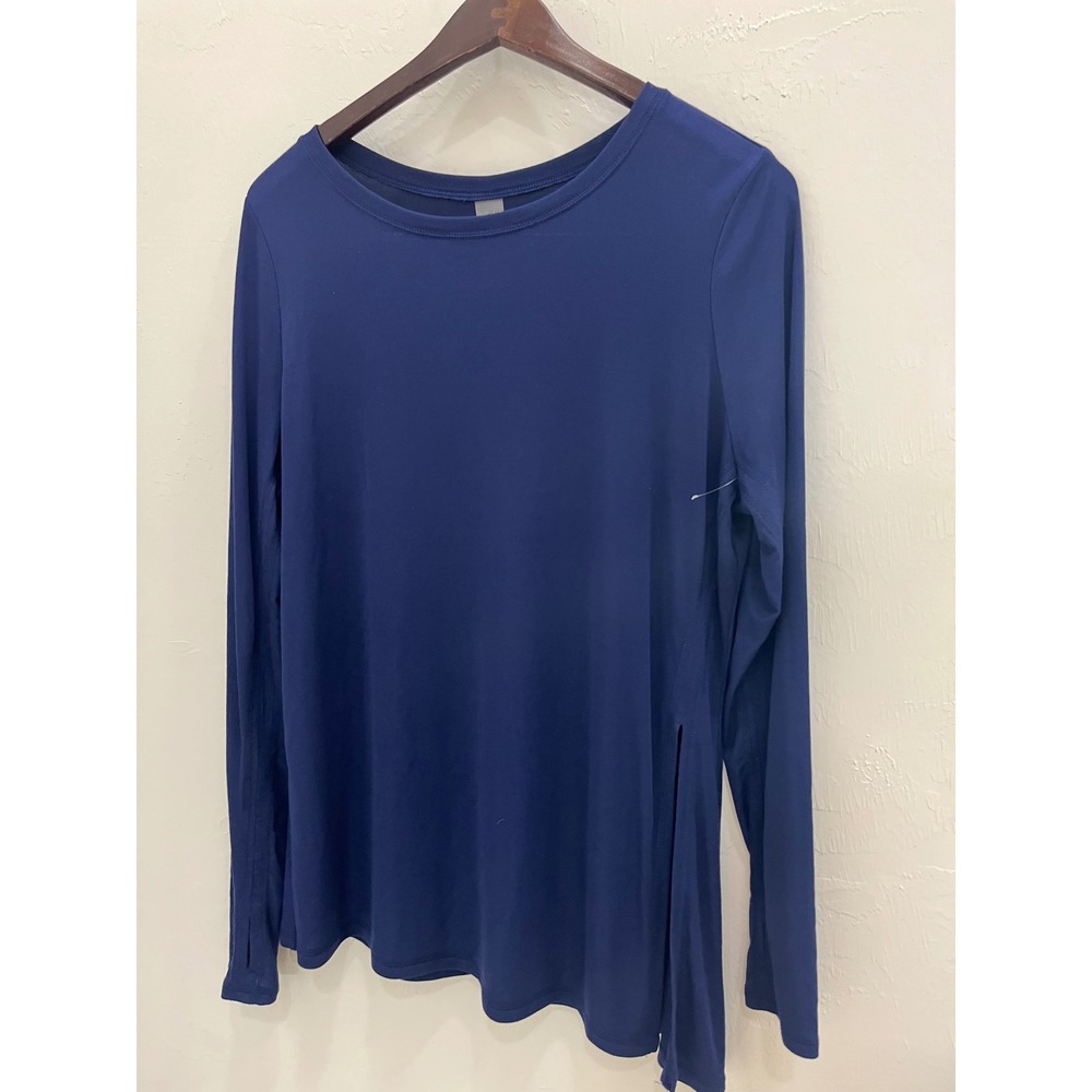 Zuda Long Sleeve Top Womens L Blue Excellent Modal Blend Side Slit Activewear